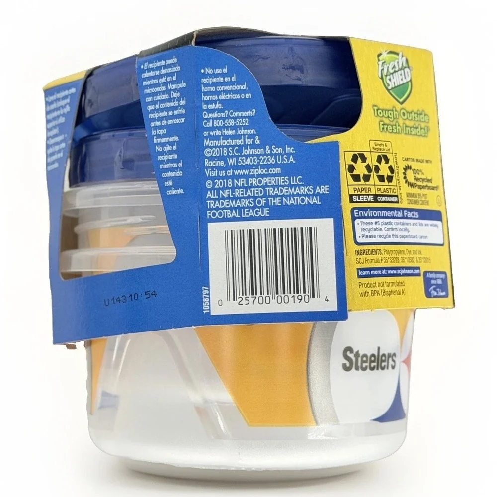 Ziploc Pittsburgh Steelers Twist 'n Loc 2 Cup Food Storage Containers 2 Pack NEW